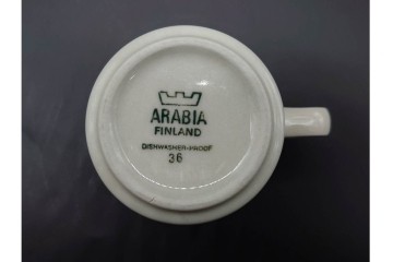 フィンランド　ARABIA(アラビア)　アネモネ・ロスマリン・サーラ　北欧らしい大胆な絵柄と色使いを楽しむカップ&ソーサー・シュガーポット・プレート2枚セット　(R-091194)