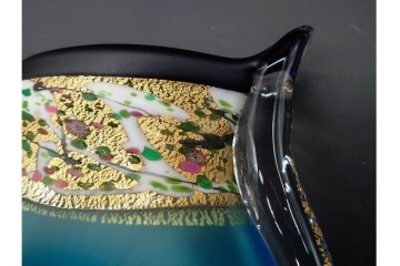 黒木国昭　金彩象嵌　「光琳」　青く澄んだ色彩と金彩が美しいガラス花器　(R-091196)