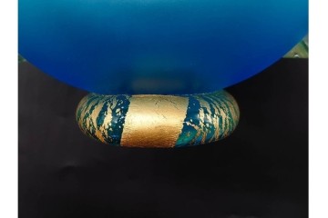 黒木国昭　金彩象嵌　「光琳」　青く澄んだ色彩と金彩が美しいガラス花器　(R-091196)