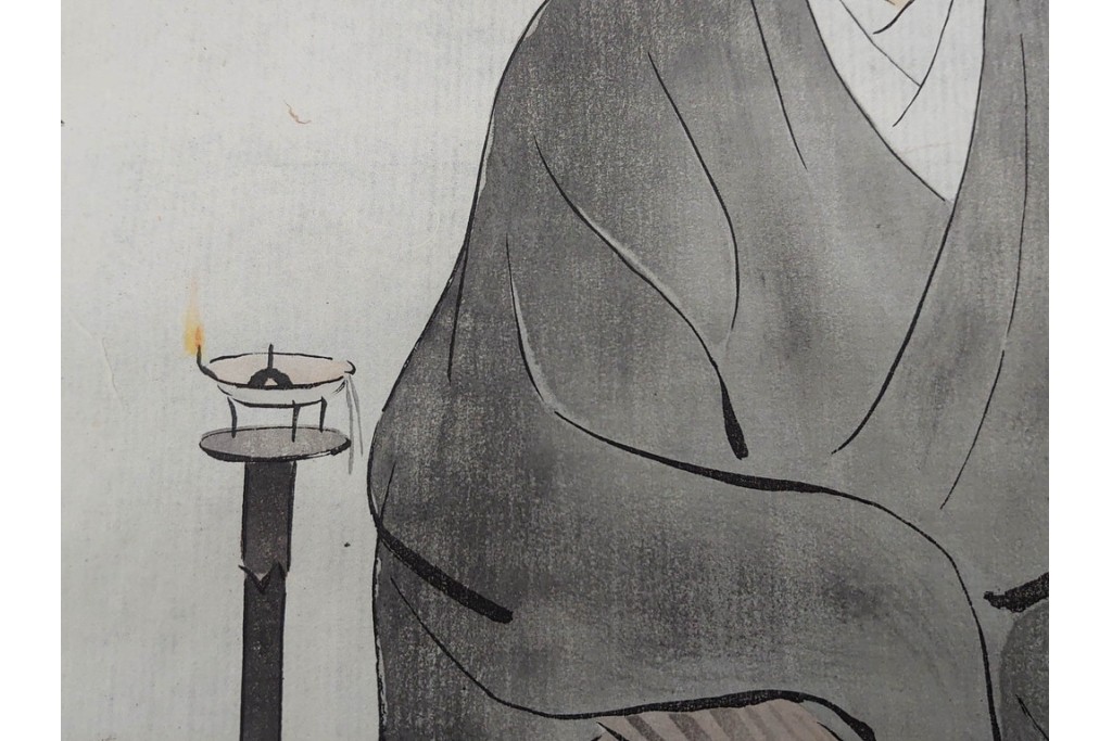 真作　神保朋世　「芭蕉翁之図」　松尾芭蕉を描いた木版画　(R-091198)