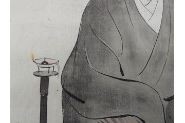 真作　神保朋世　「芭蕉翁之図」　松尾芭蕉を描いた木版画　(R-091198)