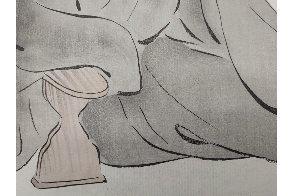 真作　神保朋世　「芭蕉翁之図」　松尾芭蕉を描いた木版画　(R-091198)