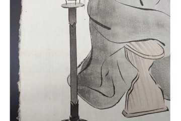 真作　神保朋世　「芭蕉翁之図」　松尾芭蕉を描いた木版画　(R-091198)