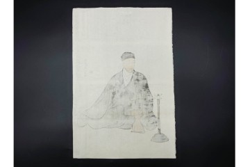 真作　神保朋世　「芭蕉翁之図」　松尾芭蕉を描いた木版画　(R-091198)