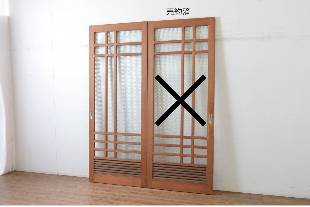ヴィンテージ建具　昭和後期　チェッカーガラスの背の高いガラス戸1枚　(R-091201)