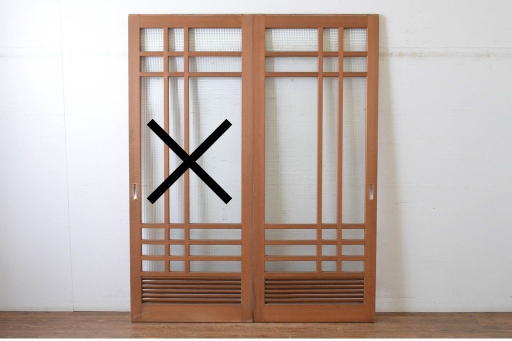 ヴィンテージ建具　昭和後期　チェッカーガラスの背の高いガラス戸1枚　(R-091201)
