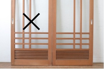 ヴィンテージ建具　昭和後期　チェッカーガラスの背の高いガラス戸1枚　(R-091201)
