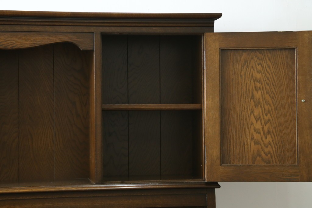中古　横浜クラシック家具　ノックオンウッド(knockonwood)　ナラ材　収納力に優れた重厚なハッチトップ(上棚)付き両袖デスク　定価約100万円　(R-091202)
