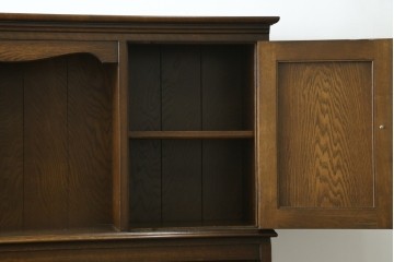 中古　横浜クラシック家具　ノックオンウッド(knockonwood)　ナラ材　収納力に優れた重厚なハッチトップ(上棚)付き両袖デスク　定価約100万円　(R-091202)