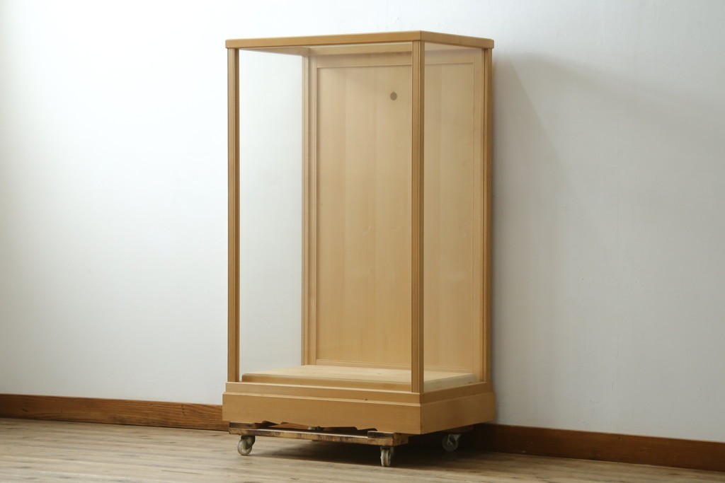 中古　美品　職人手作りの国産品　檜(ヒノキ)材　美しい柾目を生かした大型ガラスケース　(R-091205)