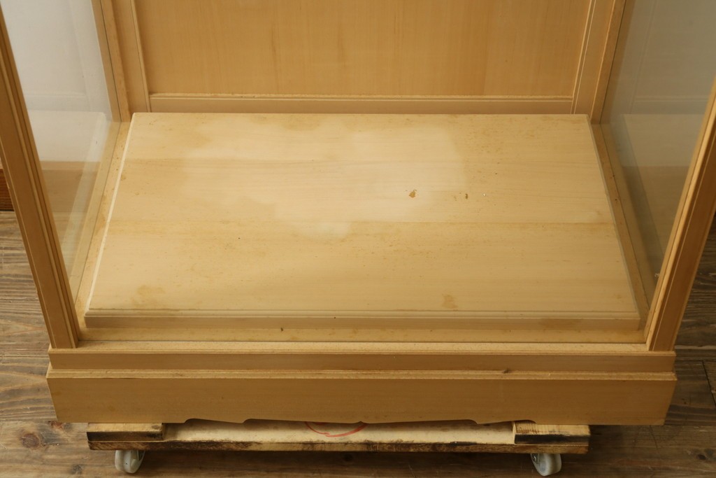 中古　美品　職人手作りの国産品　檜(ヒノキ)材　美しい柾目を生かした大型ガラスケース　(R-091205)