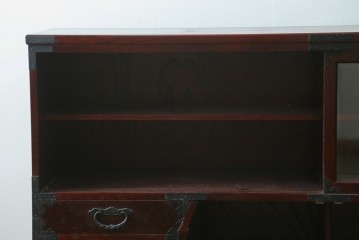 中古　美品　希少な廃番品!!　二本松工藝館　田中家具　55民芸飾棚　重厚な金具使いのサイドボード　(R-091211)