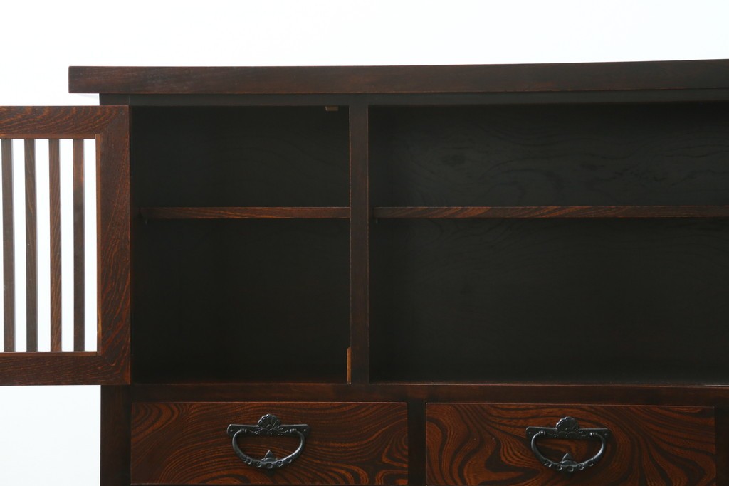 中古　美品　岩谷堂箪笥　美しい木目と格子扉が上品なサイドボード　(R-091219)