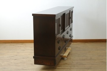 中古　美品　岩谷堂箪笥　美しい木目と格子扉が上品なサイドボード　(R-091219)