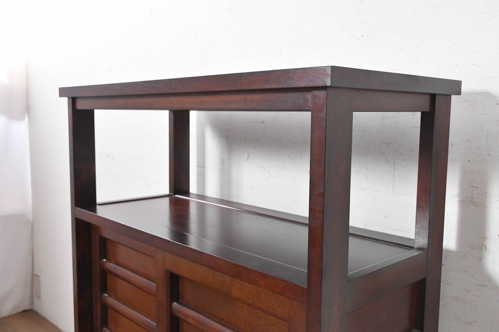 中古　美品　松本民芸家具　#505型　横桟を配した端正な茶箪笥　定価約38万円　(R-091226)