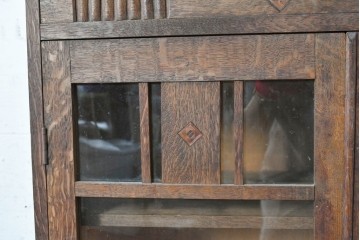 和製アンティーク　大正から昭和初期　象嵌装飾をあしらったガラス扉の本箱　(R-091235)