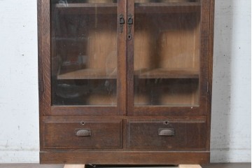 和製アンティーク　大正から昭和初期　象嵌装飾をあしらったガラス扉の本箱　(R-091235)