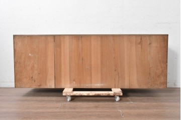 和製アンティーク　昭和初期　栓材　ワイドなガラス戸が印象的なローボード　(R-091238)