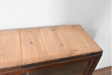 和製アンティーク　昭和初期　細かな縦溝飾りと木目が印象的なローボード　(R-091247)