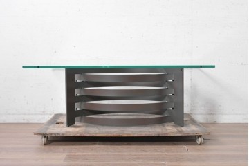 中古　希少な廃番品　高級品　VARO,S.A. VALENTI(バロッサバレンティ)　アーチ状ベースが個性的なモダンデザインのセンターテーブル　(R-091253)
