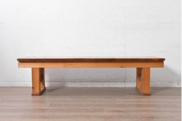 和製ヴィンテージ　欅(ケヤキ)材・檜(ヒノキ)材　木目を楽しめる板座のシンプルなベンチ　(R-091254)