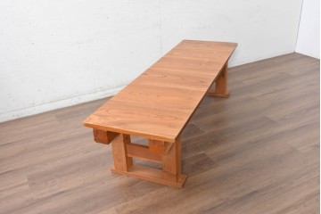 和製ヴィンテージ　欅(ケヤキ)材・檜(ヒノキ)材　木目を楽しめる板座のシンプルなベンチ　(R-091254)