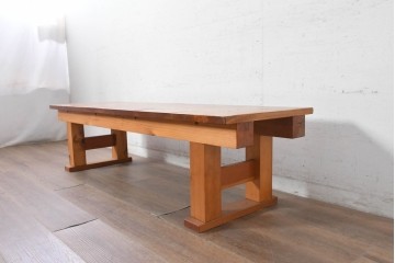 和製ヴィンテージ　欅(ケヤキ)材・檜(ヒノキ)材　木目を楽しめる板座のシンプルなベンチ　(R-091254)