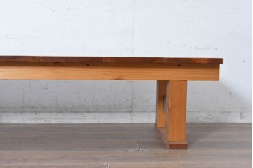 和製ヴィンテージ　欅(ケヤキ)材・檜(ヒノキ)材　木目を楽しめる板座のシンプルなベンチ　(R-091254)