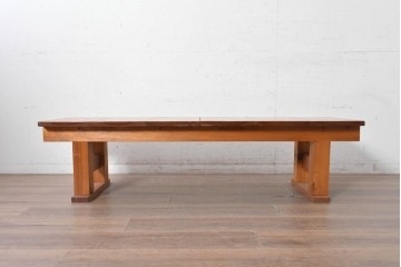 和製ヴィンテージ　欅(ケヤキ)材・檜(ヒノキ)材　木目を楽しめる板座のシンプルなベンチ　(R-091254)