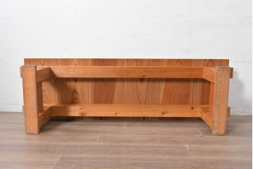和製ヴィンテージ　欅(ケヤキ)材・檜(ヒノキ)材　木目を楽しめる板座のシンプルなベンチ　(R-091254)