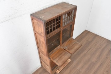 和製アンティーク　昭和初期から昭和中期　ナラ材　引き出し式作業台付きのレトロな食器棚　(R-091258)