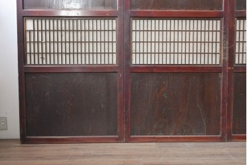 アンティーク建具　明治から大正期　赤みを帯びた木枠が味わい深い障子帯戸4枚セット　(R-091267)