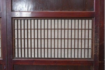 アンティーク建具　明治から大正期　赤みを帯びた木枠が味わい深い障子帯戸4枚セット　(R-091267)