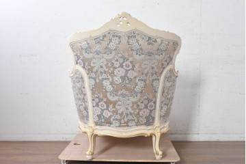 中古　イタリア高級家具　ロココ調　SILIK(シリック)　花柄の張地とゴールドカラーの彫刻装飾が華やかな1人掛けソファ　(R-091269)