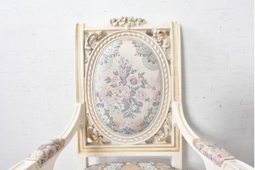 中古　イタリア高級家具　SILIK(シリック)　花柄ファブリックと彫刻装飾のアームチェア　※傷み有り　(R-091271)