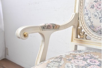 中古　イタリア高級家具　SILIK(シリック)　花柄ファブリックと彫刻装飾のアームチェア　※傷み有り　(R-091271)