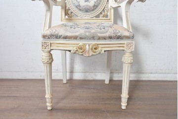 中古　イタリア高級家具　SILIK(シリック)　花柄ファブリックと彫刻装飾のアームチェア　※傷み有り　(R-091271)