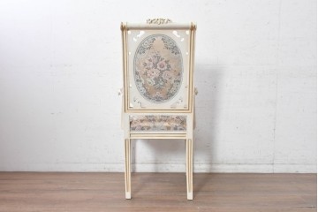 中古　イタリア高級家具　SILIK(シリック)　花柄ファブリックと彫刻装飾のアームチェア　※傷み有り　(R-091271)