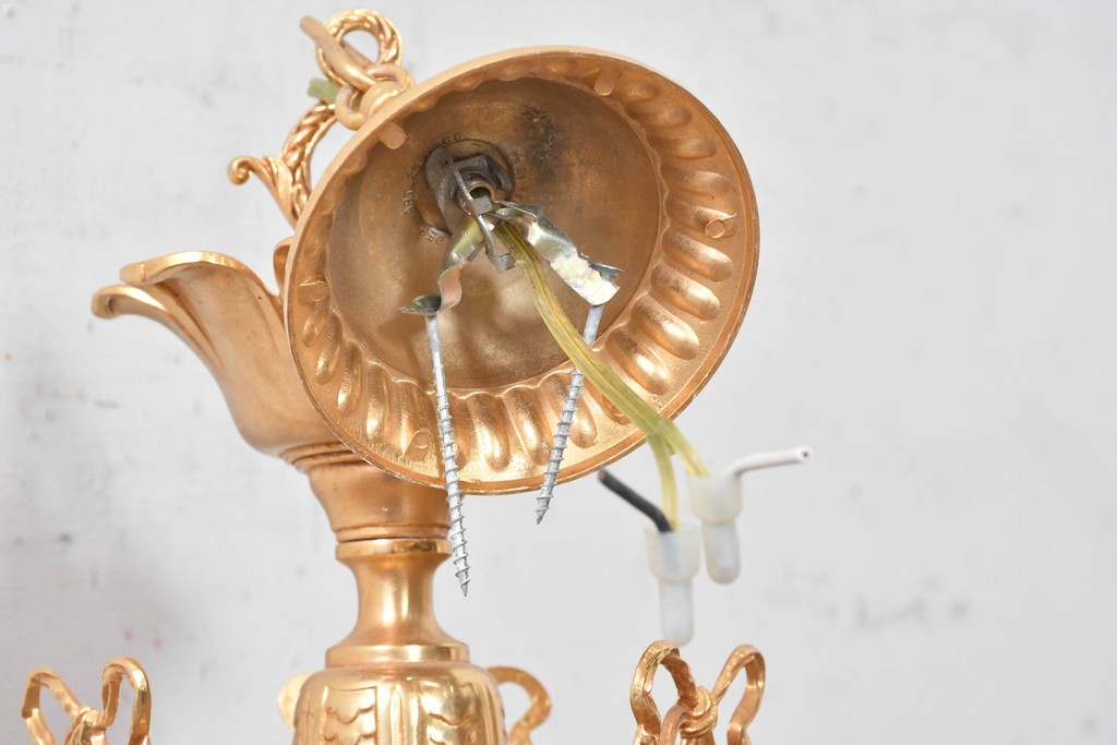中古　イタリア製　F.B.A.I.(Fonderia Bronzi Artistici Italia)　Tiche(ティケ)　天使絵とブルー・ゴールドの装飾を備えた6灯シャンデリア　定価推定約160万円　(R-091272)