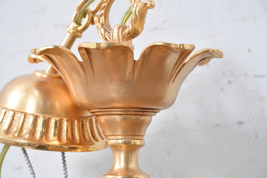 中古　イタリア製　F.B.A.I.(Fonderia Bronzi Artistici Italia)　Tiche(ティケ)　天使絵とブルー・ゴールドの装飾を備えた6灯シャンデリア　定価推定約160万円　(R-091272)