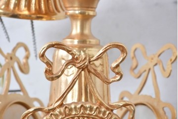 中古　イタリア製　F.B.A.I.(Fonderia Bronzi Artistici Italia)　Tiche(ティケ)　天使絵とブルー・ゴールドの装飾を備えた6灯シャンデリア　定価推定約160万円　(R-091272)