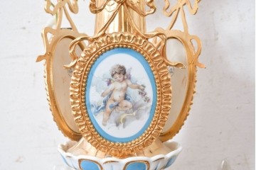 中古　イタリア製　F.B.A.I.(Fonderia Bronzi Artistici Italia)　Tiche(ティケ)　天使絵とブルー・ゴールドの装飾を備えた6灯シャンデリア　定価推定約160万円　(R-091272)