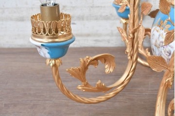 中古　イタリア製　F.B.A.I.(Fonderia Bronzi Artistici Italia)　Tiche(ティケ)　天使絵とブルー・ゴールドの装飾を備えた6灯シャンデリア　定価推定約160万円　(R-091272)