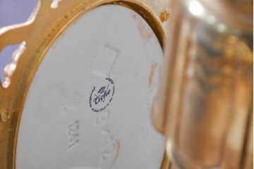中古　イタリア製　F.B.A.I.(Fonderia Bronzi Artistici Italia)　Tiche(ティケ)　天使絵とブルー・ゴールドの装飾を備えた6灯シャンデリア　定価推定約160万円　(R-091272)