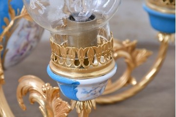 中古　イタリア製　F.B.A.I.(Fonderia Bronzi Artistici Italia)　Tiche(ティケ)　天使絵とブルー・ゴールドの装飾を備えた6灯シャンデリア　定価推定約160万円　(R-091272)