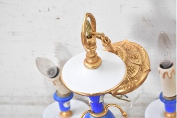 中古　イタリア製　F.B.A.I.(Fonderia Bronzi Artistici Italia)　鮮やかなブルーと華麗な花模様が目を引く6灯シャンデリア　定価推定約100万円〜125万円前後　(R-091273)