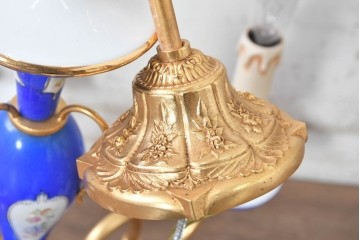 中古　イタリア製　F.B.A.I.(Fonderia Bronzi Artistici Italia)　鮮やかなブルーと華麗な花模様が目を引く6灯シャンデリア　定価推定約100万円〜125万円前後　(R-091273)
