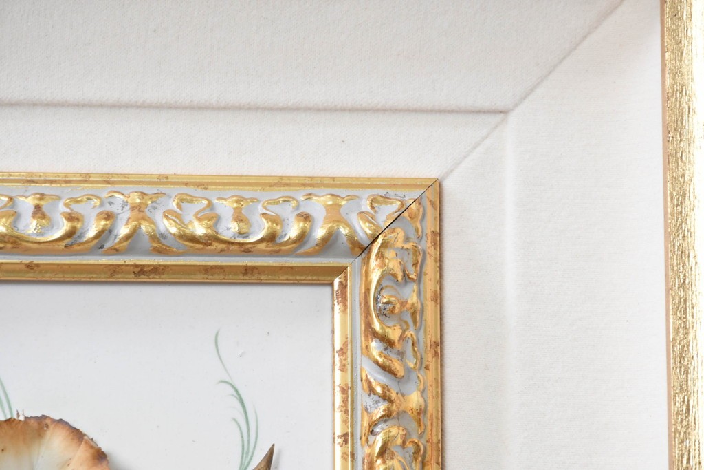 中古　美品　イタリア製　カポディモンテ(CAPODIMONTE)　半立体の陶花が美しい壁掛け額装レリーフ　(R-091283)