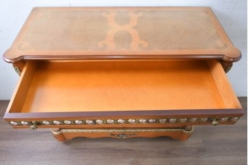 中古　イタリア最高級家具 MARCONI ARTE(マルコーニ アルテ)　象嵌と絵入り陶板が華やかなキャビネット　定価約110万円　※変色あり　(R-091287)
