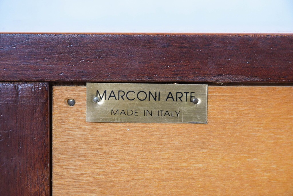 中古　イタリア最高級家具 MARCONI ARTE(マルコーニ アルテ)　象嵌と絵入り陶板が華やかなキャビネット　定価約110万円　※変色あり　(R-091287)